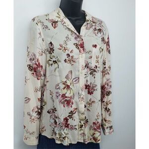 Beach Lunch Lounge Button Blouse Long Sleeve Collared Viscose